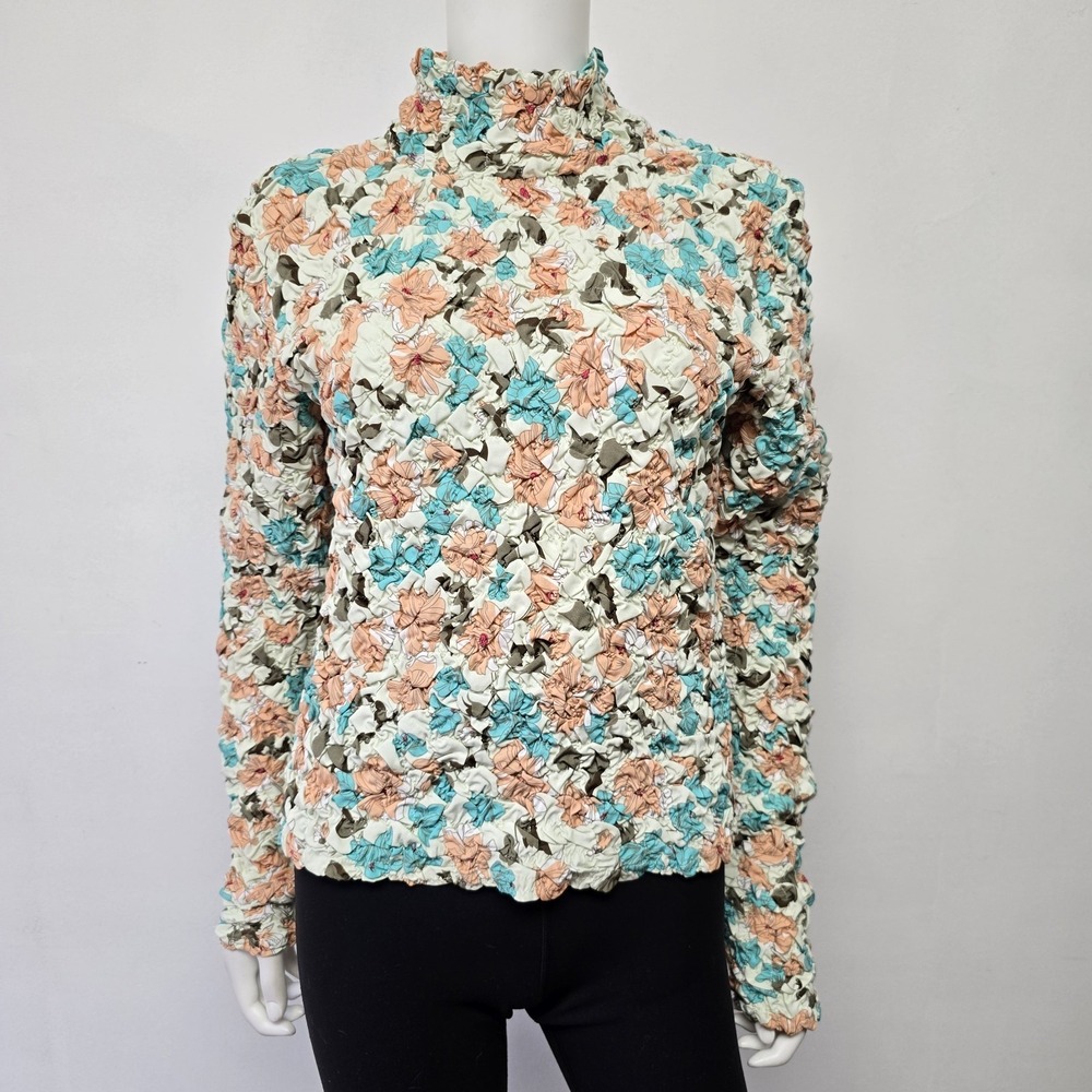 Dolan Left Coast Anthropologie Pebble Floral Smocked Turtleneck Top Size XL